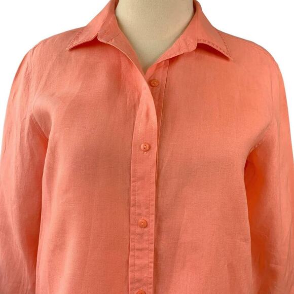 Westbound 100% Linen Long Sleeves Oversized Button Up Tops Shirt Size L Coral - Picture 4 of 13